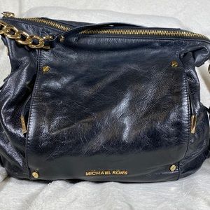 Michael Kors black leather handbag with gold accent hardware